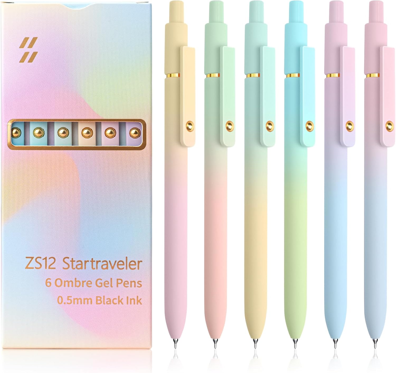 UIXJODO 6 Pcs Gel Pens 0.5mm Quick Dry Black Ink Pens Fine Point Smooth Writing Pens, Cute Office and School Supplies Gifts for Women Teacher Students (6 Pcs Ombre Gold